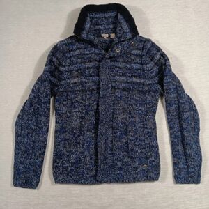 Hugo Boss Orange Sweater Womens XL Blue 100% Virgin Wool Cable Knit Zip Up